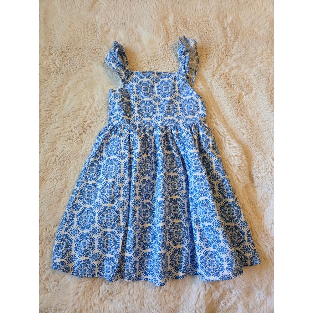 Paisley Lane Blue and White Ruffled Sleeveless Dress size 7